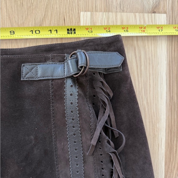 CARLISLE 100% Suede Lined Fringe Wrap Buckle Vintage Skirt Size 6 - Picture 6 of 9